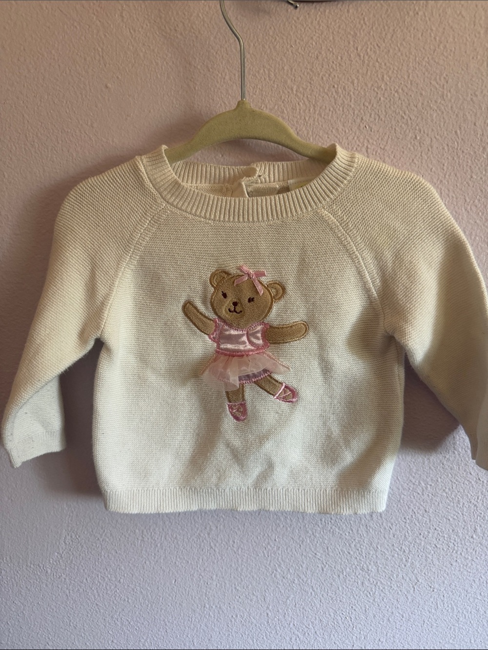 Little Me Cream Sweater with Pink Ballerina Bear